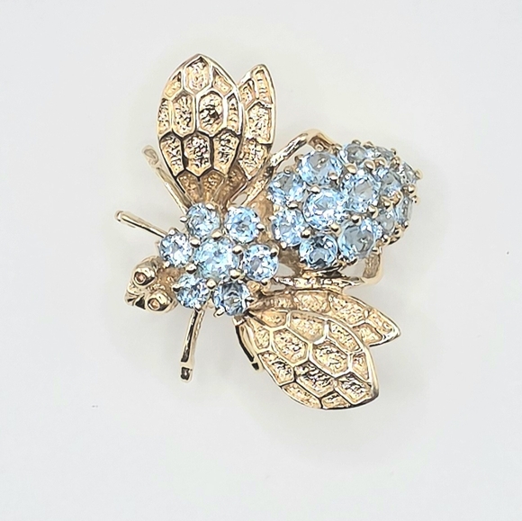 14KYG BLUE TOPAZ BEE BROOCH/PENDANT - Picture 2 of 9